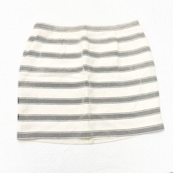 J. Crew Striped Linen Pencil Mini Skirt Pockets Cream Blue Size 10 - Picture 1 of 8